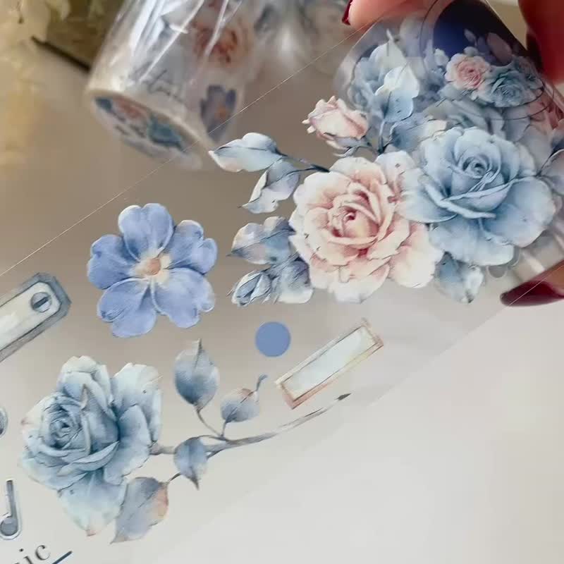 墨蓝 こうしんばら 复古蓝色花卉 PET 和纸胶带 - 纸胶带 - 其他材质 蓝色