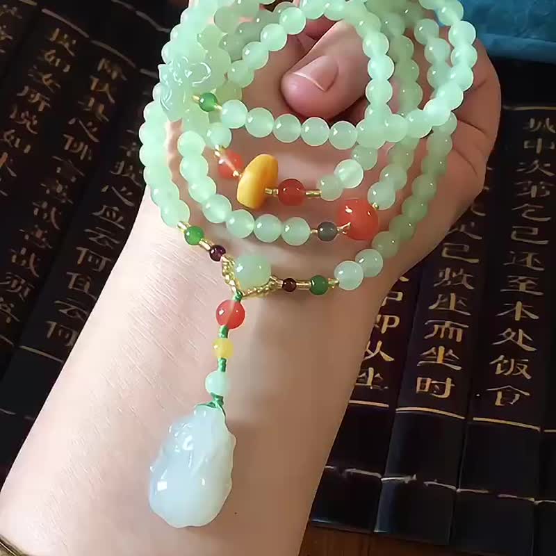 和田玉晴水料 渐变色 6毫米 108颗佛珠 手链 项链吊坠 - 手链/手环 - 水晶 