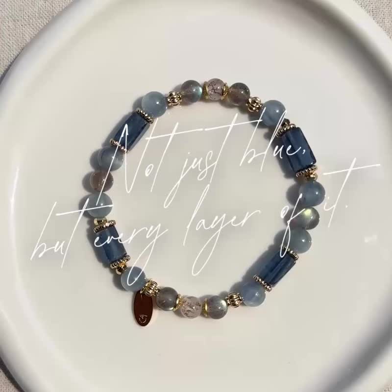 蓝阶 蓝晶石 拉长石 小树胶花水晶 发财小树 水晶手链 水晶设计款 - 手链/手环 - 水晶 蓝色