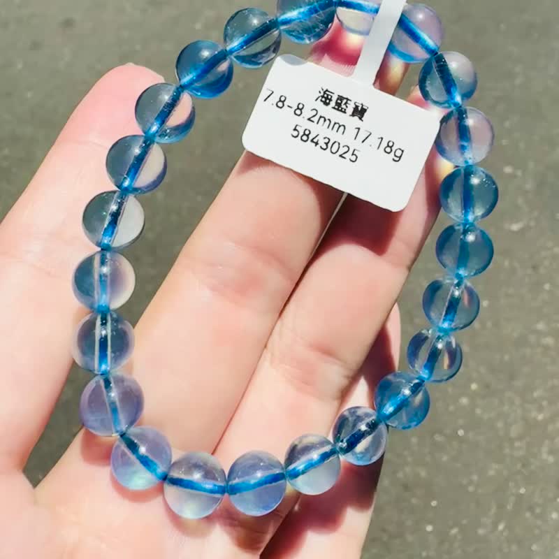 毕业级冰体天空蓝海蓝宝7.8-8.2mm17.18g平衡情绪减缓压力沟通力 - 手链/手环 - 水晶 蓝色