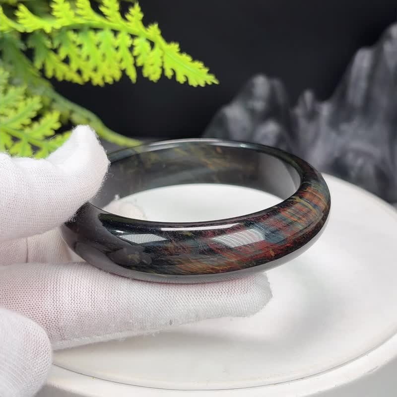 蓝黄红 虎眼石手镯 57MM 聚宝盆流苏纹虎晴石手环 女款 化解压力 - 手链/手环 - 宝石 