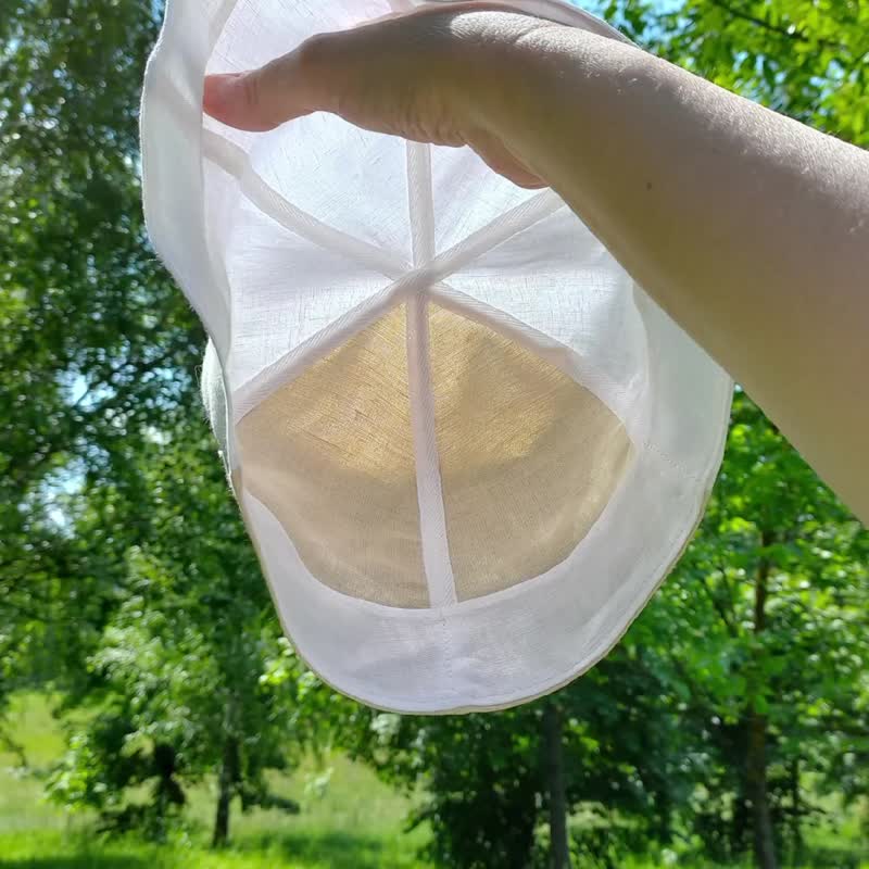 Lightweight and breathable linen bell hat. Bucket hat from the sun. Panama hat. - 帽子 - 亚麻 白色