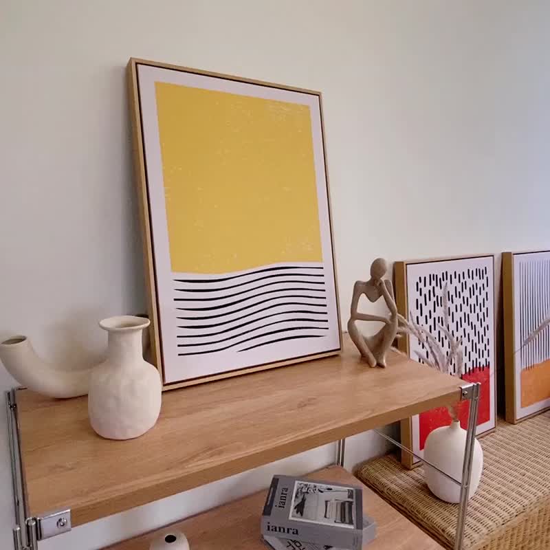 点线 • 橘色块 - 橘色流线几何挂画/厨房布置/客厅摆饰/边柜挂画 - 海报/装饰画/版画 - 棉．麻 多色