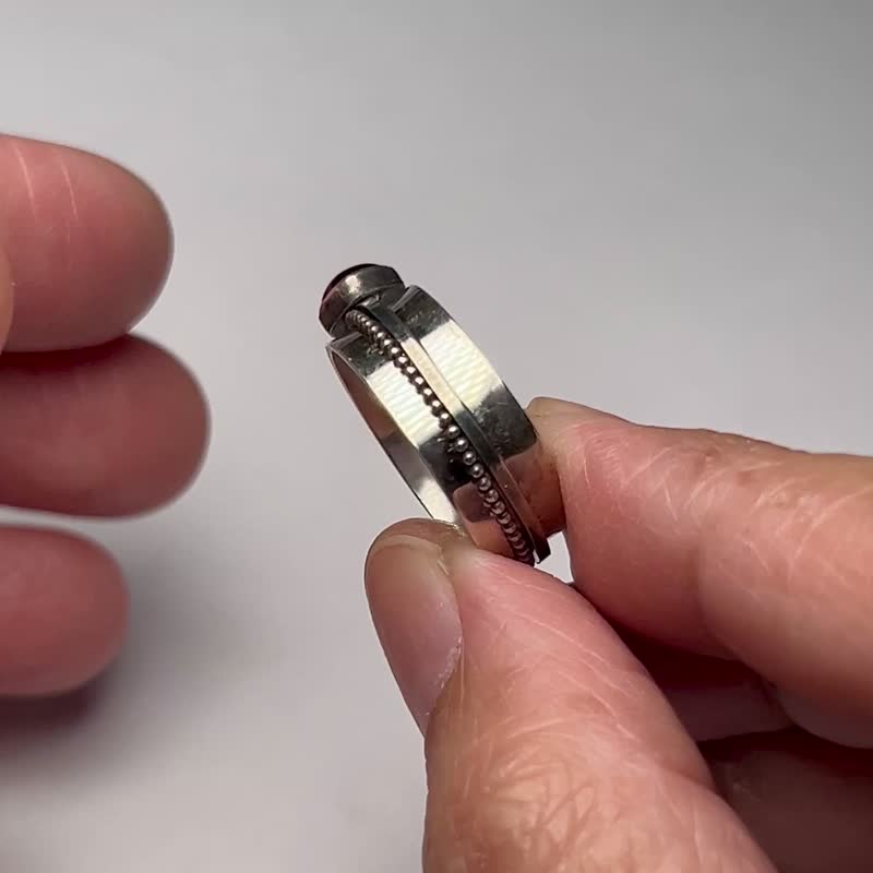 【Line系列】#a398 冥想碧玺戒指(11号)/ 925银/ 手工礼物/ 定制 - 戒指 - 银 银色