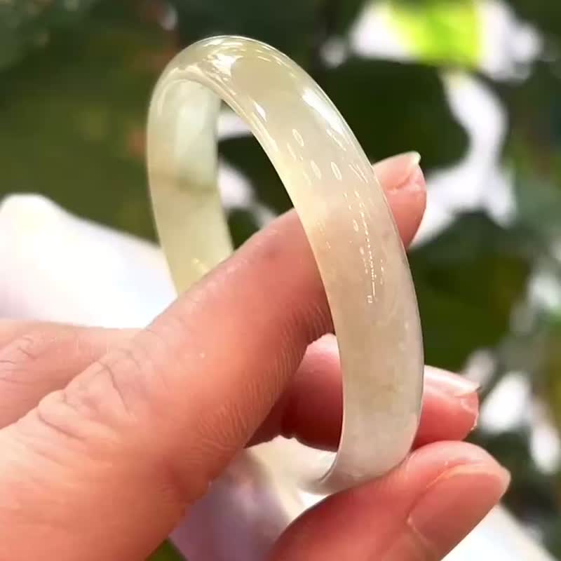 冰种 天然翡翠 缅甸翡翠 A玉 玉镯 • 冰玻种白黄翡翠福镯 - 手链/手环 - 玉石 黄色