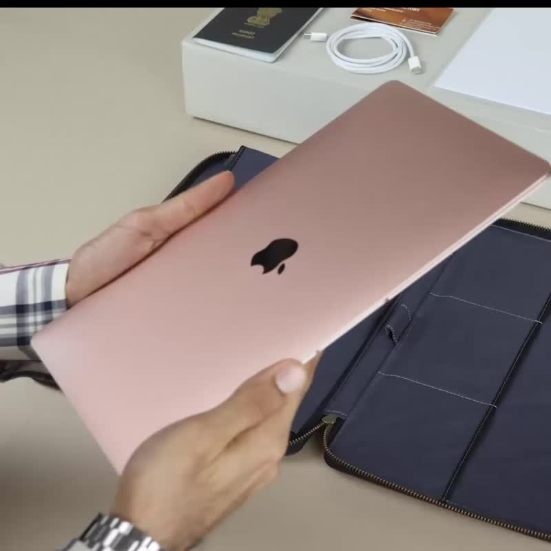 附拉链的皮革笔记型电脑保护套，适用于 MacBook Air、HP Omnibook、Surface Pro - 电脑包 - 真皮 