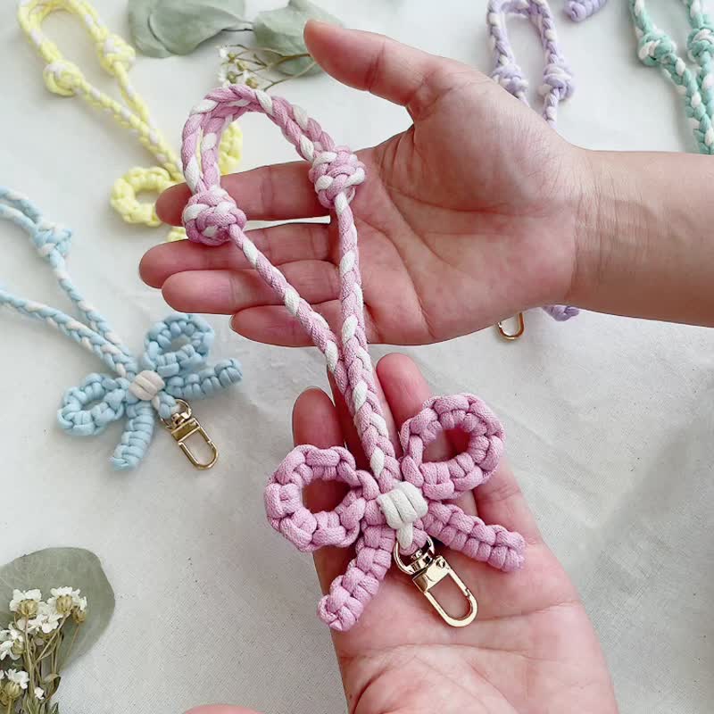 原创设计 Macrame 编织 蝴蝶结 手腕绳 手机绳 - 手机配件 - 棉．麻 