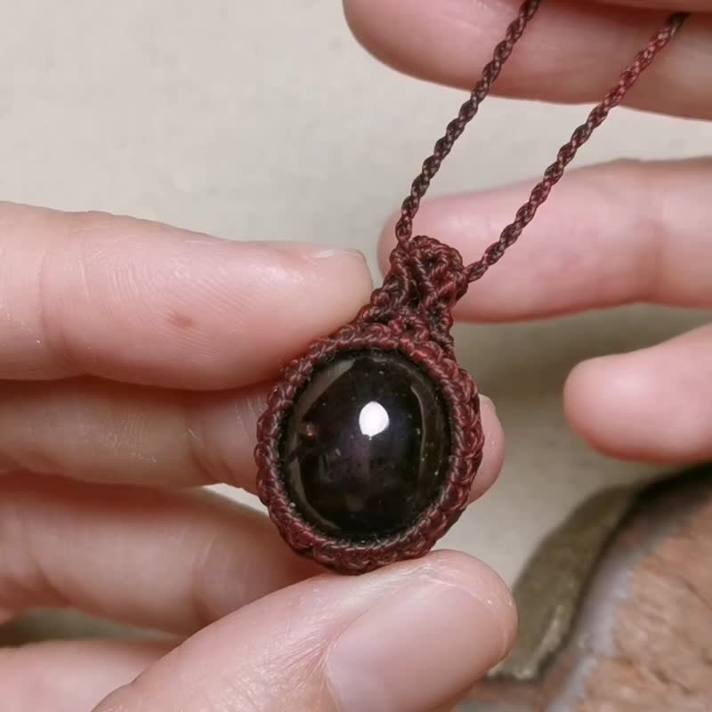 六芒星光石榴石-蜡线编织/项链可调整长度 - 项链 - 半宝石 红色