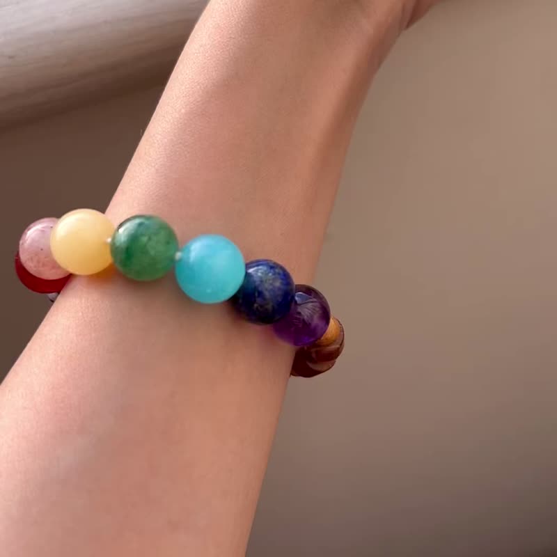 新||彩虹禅|| 七脉轮男女手环。草莓晶/超七/青金石/紫晶/黄金木 - 手链/手环 - 水晶 多色