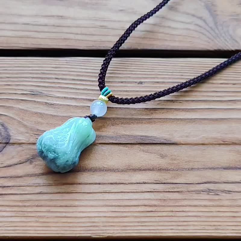 亲翠 天然翡翠  1010L 百事来财 冰飘花圆滚小白菜调整式绳链 - 项链 - 玉石 多色
