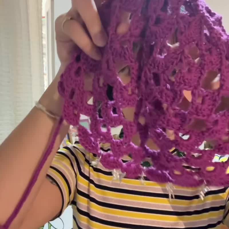 缀有饰物（葡萄）的圆顶帽 - 帽子 - 棉．麻 紫色