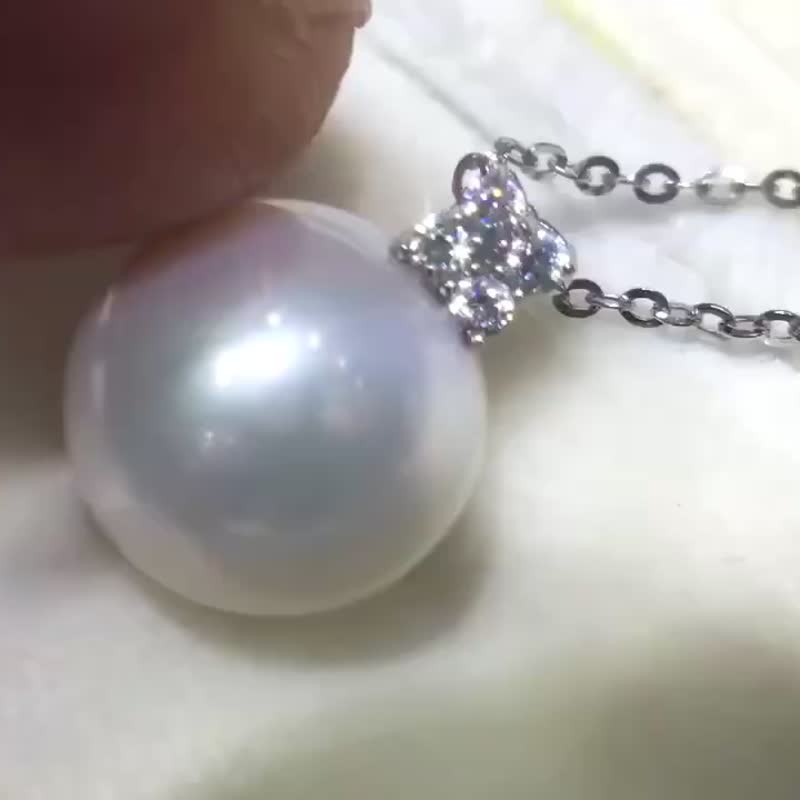 天然淡水珍珠 强光炫彩 满镶18K金吊坠 赠项链 - 项链 - 珍珠 白色