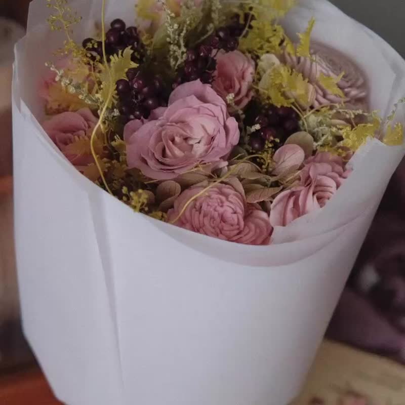 现货免等 / 永生花束 永生花 不凋花 索拉花 干燥花 日本感 玫瑰 - 干燥花/捧花 - 植物．花 粉红色