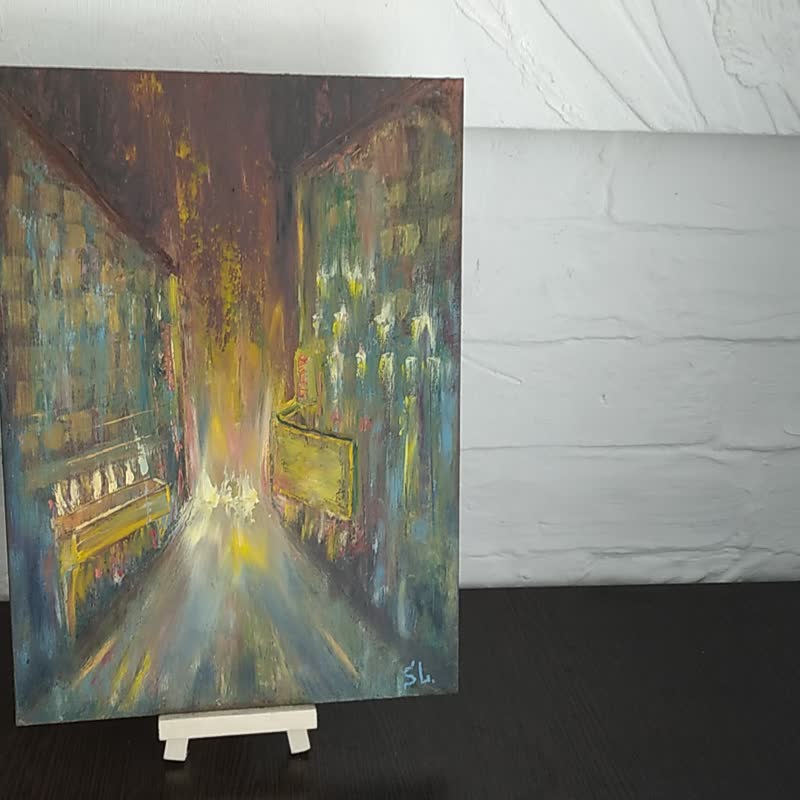 城市原创艺术夜晚摩天大楼手绘油画墙艺术灯笼 - 海报/装饰画/版画 - 其他材质 多色