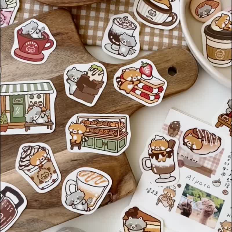 浣熊咖啡屋贴纸包/手帐贴纸/多款图案 - 贴纸 - 纸 多色