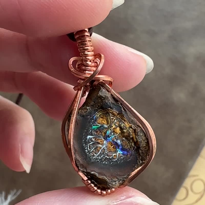 WW369 全手工编织 绕铜线 wire wrap 铁矿石澳宝原矿 吊咀 - 项链 - 铜/黄铜 咖啡色