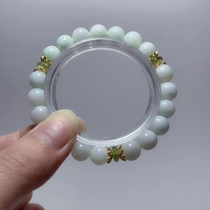 天然缅料 翡翠 8.2 mm 果绿碧玺 925纯银 手链 - 手链/手环 - 宝石 绿色