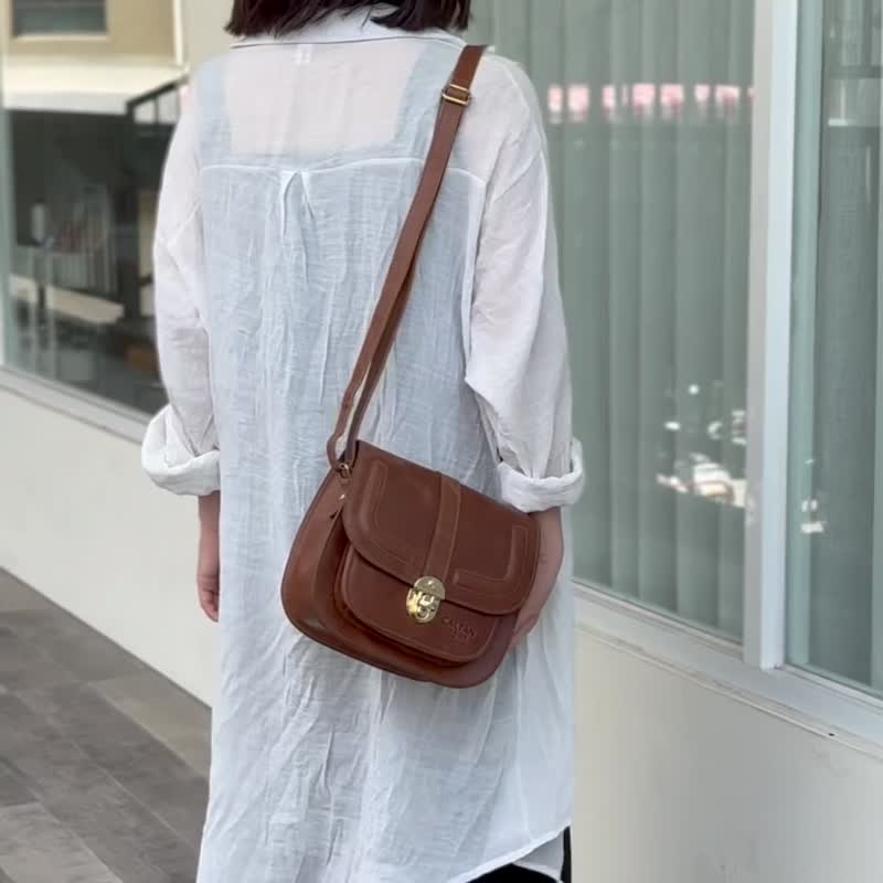 【24hr快速出货】游牧印记真皮口袋马鞍包-5519 - 侧背包/斜挎包 - 真皮 咖啡色