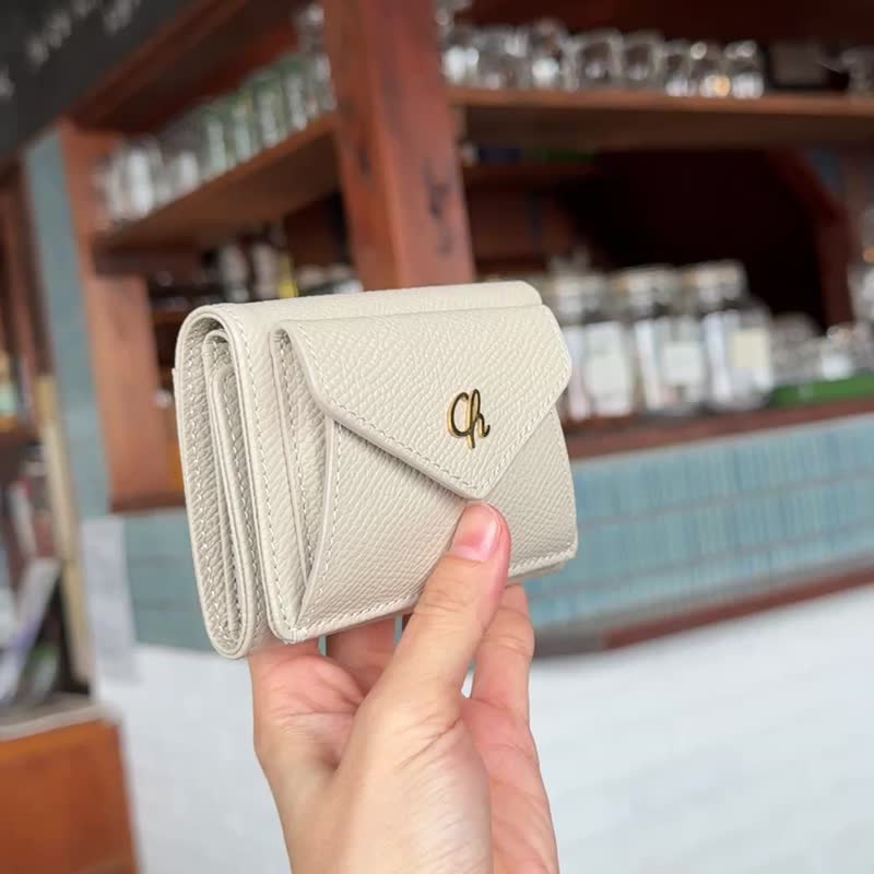 Maily (象牙白)：三折短夹，短夹，牛皮，奶油白 - 皮夹/钱包 - 真皮 白色