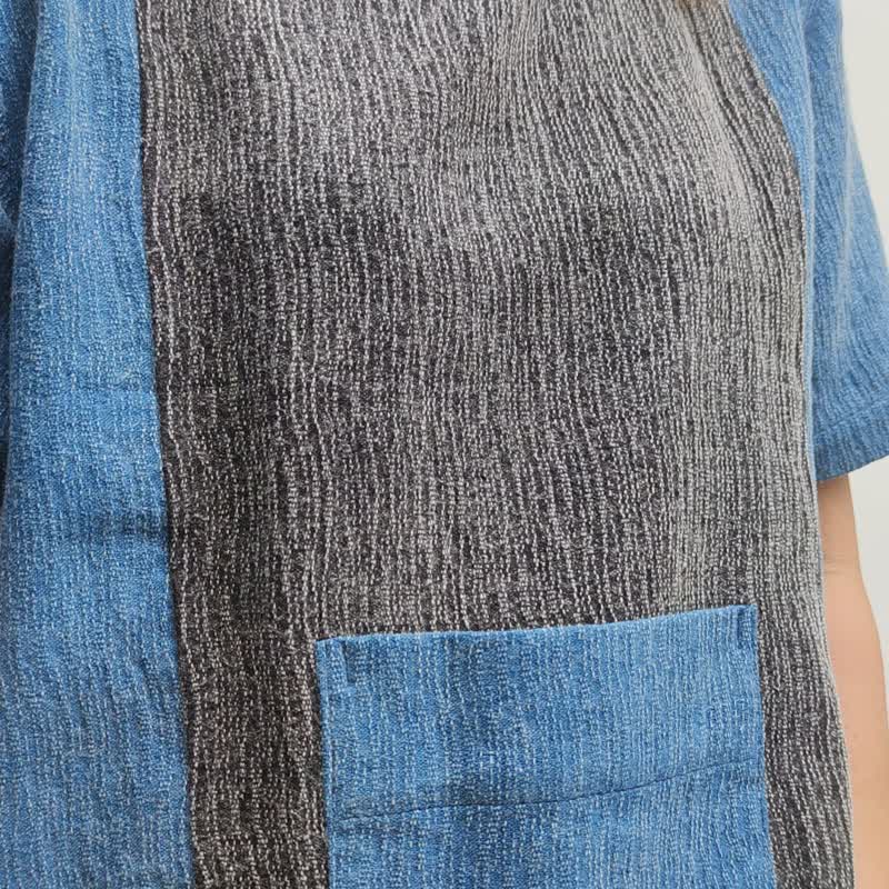 Cora 2 Color - 圆领贴袋棉质上衣 - 女装上衣 - 棉．麻 蓝色