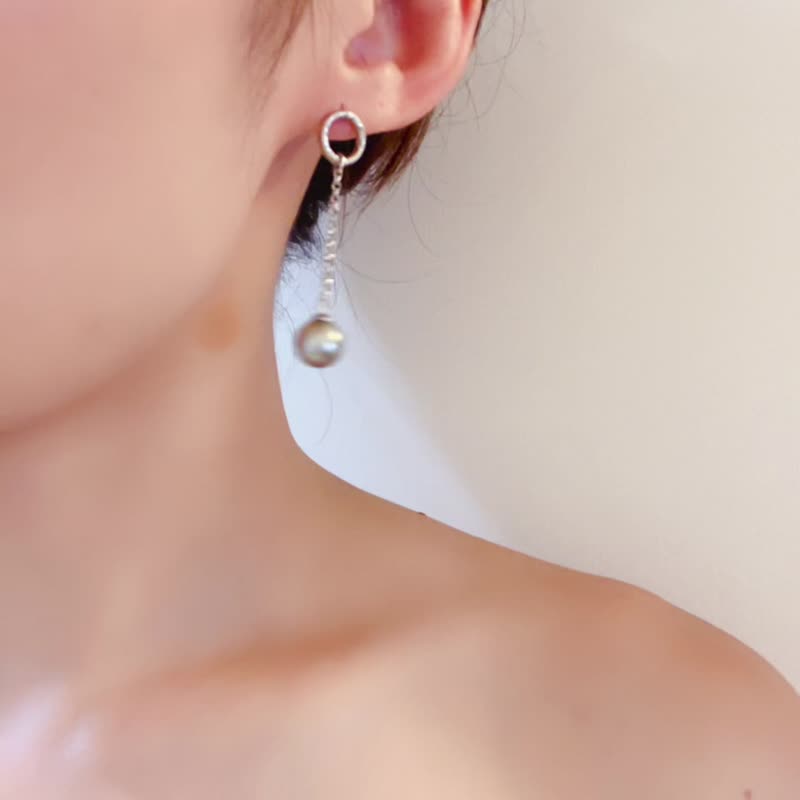 S925纯银大溪地铂金灰珍珠耳环 - 耳环/耳夹 - 珍珠 银色