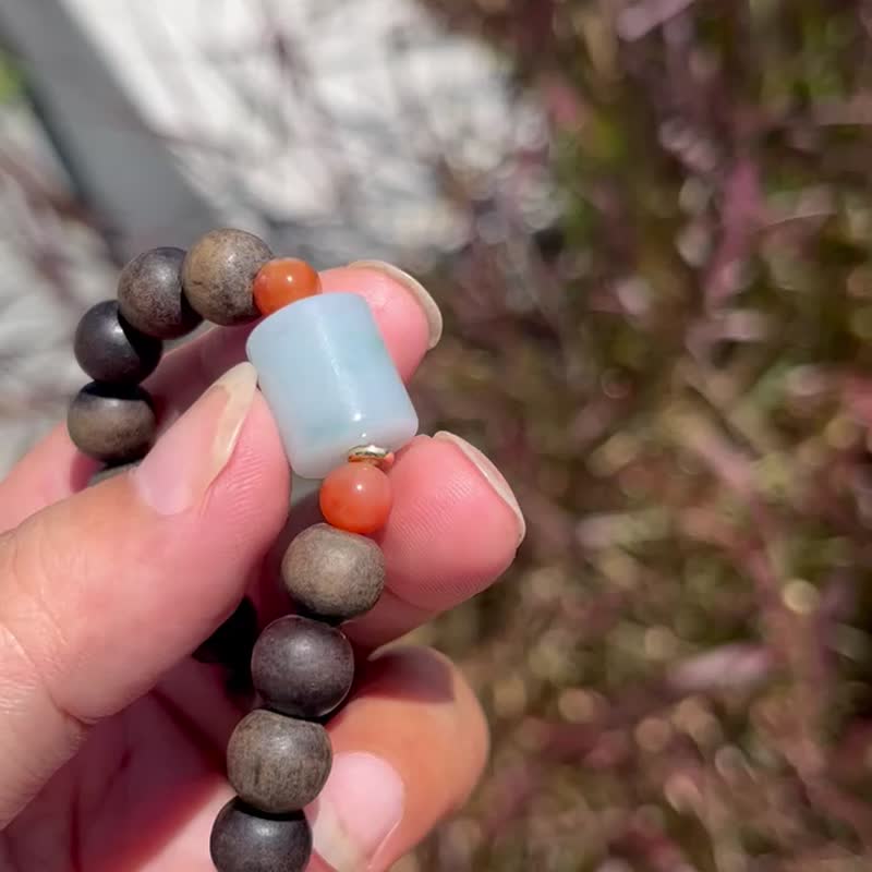 Angel's tears翠色-天然缅甸玉 飘蓝花翡翠管珠设计沉香手串手链 - 手链/手环 - 宝石 绿色