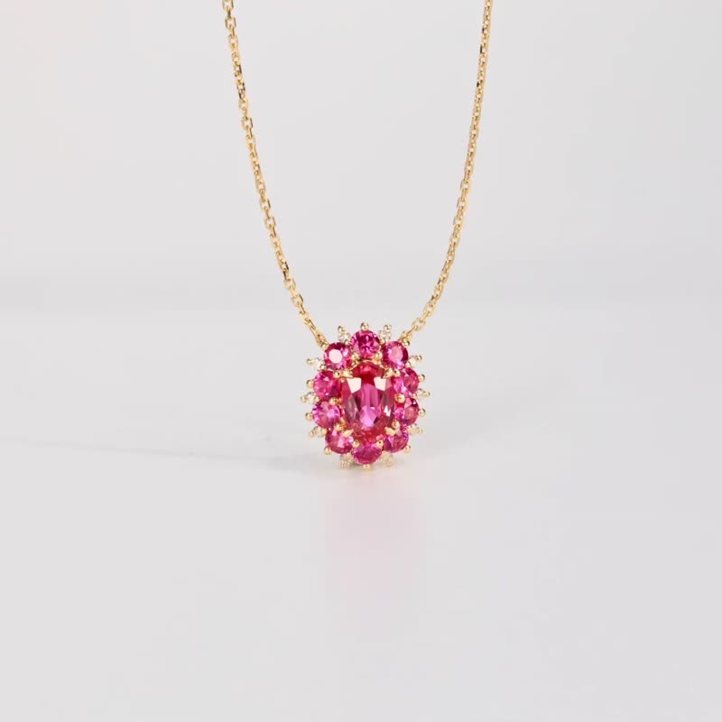 锦绣芳华彩色刚玉天然宝石红宝石项链 18k 金锁骨链戒指 - 项链 - 宝石 红色