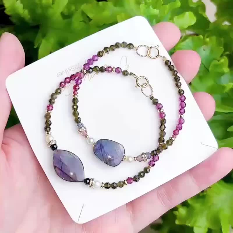 防负能侵扰 / 炫彩霓虹 芬兰产拉长石手链 一物一图 14K 注金 - 手链/手环 - 水晶 黑色
