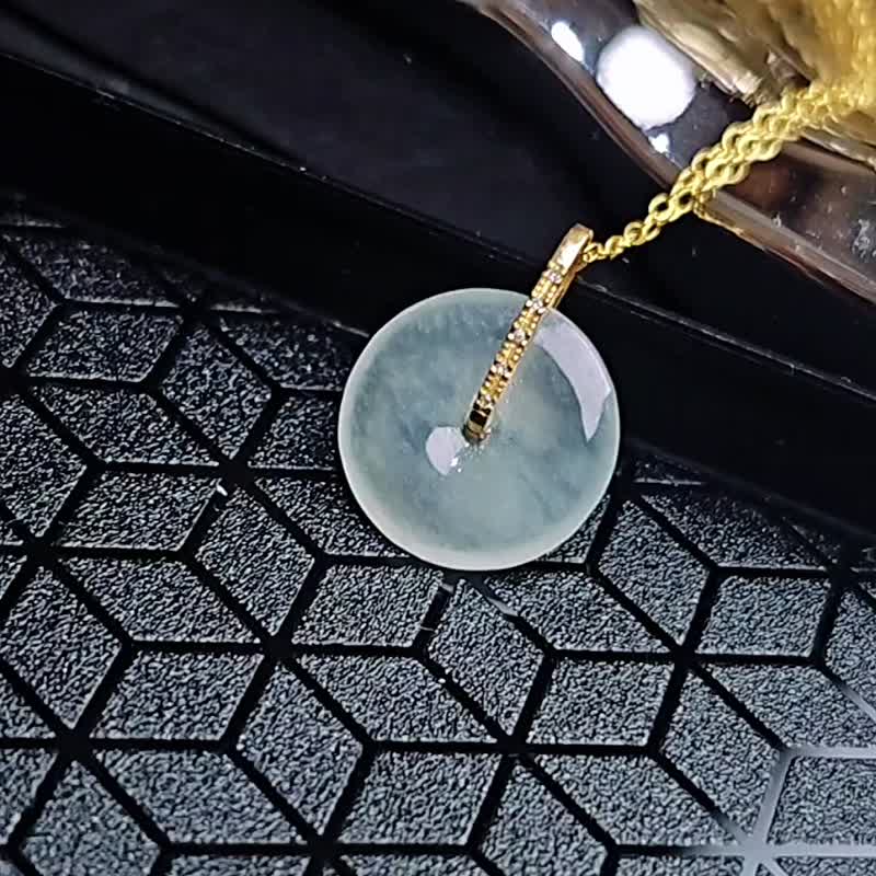 招财•圆满•平安•同心|18k真金钻高冰晴平安扣|缅甸A货翡翠吊坠 - 项链 - 玉石 