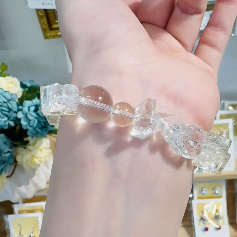 晨曦初阳黄水晶白水晶闪灵钻不规则纯银闪耀设计款招财净化磁场 - 手链/手环 - 水晶 透明