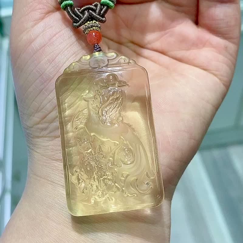 天然巴西黄水晶凤凰吊 百鸟之王高贵典雅凤凰象征祥瑞栩栩如生 - 吊饰 - 水晶 