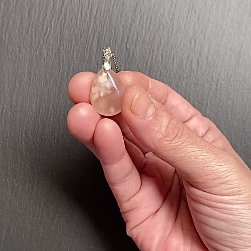天然果冻体水中花樱花玛瑙925纯银钛钢项链 增强运势 旺人缘 - 项链 - 水晶 多色