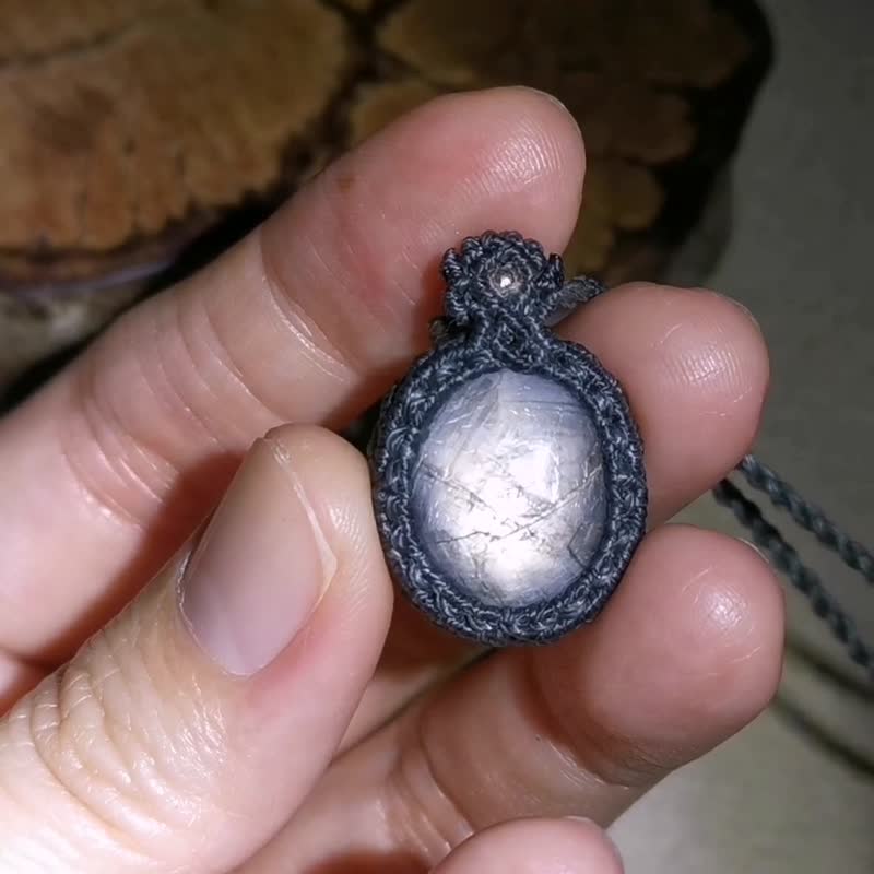 天然无烧星光刚玉/银灰色/蜡线编织/图腾设计 - 项链 - 宝石 银色