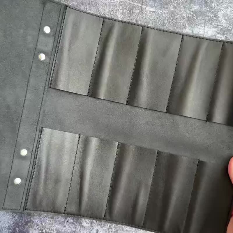 真皮折刀收纳卷 10把口袋刀收纳包 刀具整理收纳 - 收纳用品 - 真皮 黑色