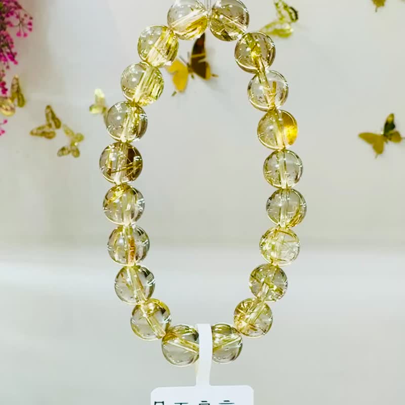 天然轻透料黄金厚板钛金钛晶9.3-9.7mm25.18g事业避邪招财阳气旺 - 手链/手环 - 水晶 金色
