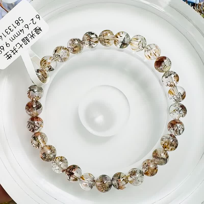 稀有玻璃金牙厚丝极光超七共生矿 6.2-6.4mm9.69g 招财钱钱共生矿 - 手链/手环 - 水晶 多色