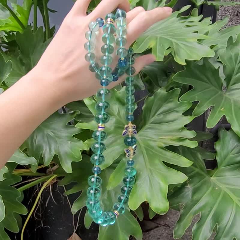 稀有 冰种 蓝绿曜石 珐琅 蝴蝶 福气 富贵 招财 大宝石 项链 单品 - 项链 - 宝石 绿色