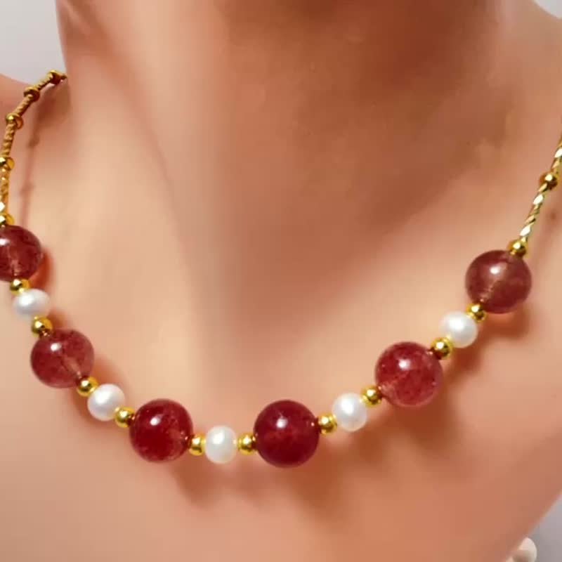 天然淡水珍珠 Baby珠 草莓晶 极光炫彩 项链 - 项链 - 珍珠 白色