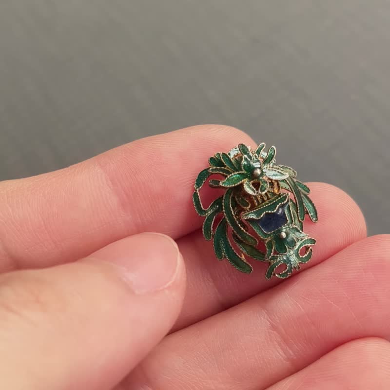 老银胎珐琅花片帽饰–  - 纯古董 SA-003 - 其他 - 银 蓝色