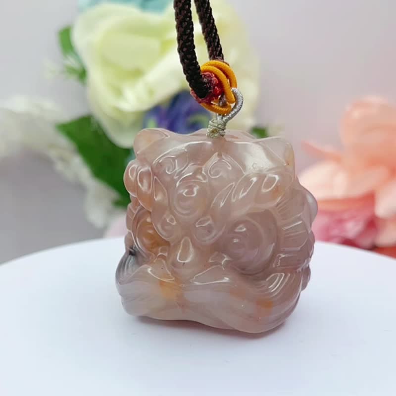 金丝玉醒狮紫罗兰料 喜财临门 祥狮献瑞 手把件 盘玩 把玩 吊饰 - 吊饰 - 玉石 多色