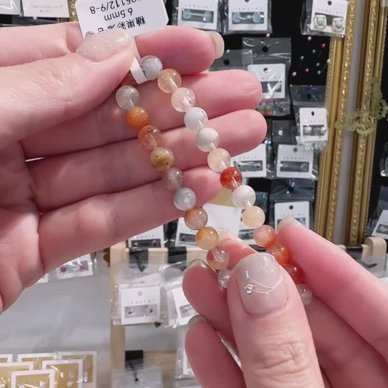 小资女糖果半盆彩兔毛水晶6.5mm带稀有色兔毛积极正面能量欢乐磁 - 手链/手环 - 水晶 多色