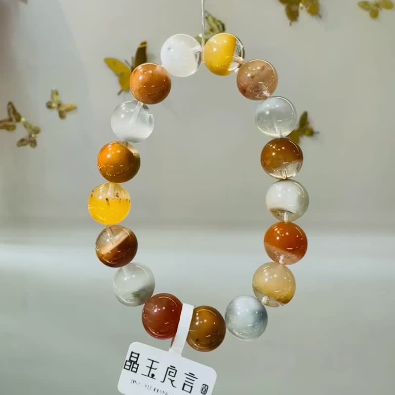 春天色糖果玻璃体半盆彩兔毛水晶11.5mm38.06g带多颗蓝兔毛 - 手链/手环 - 水晶 多色