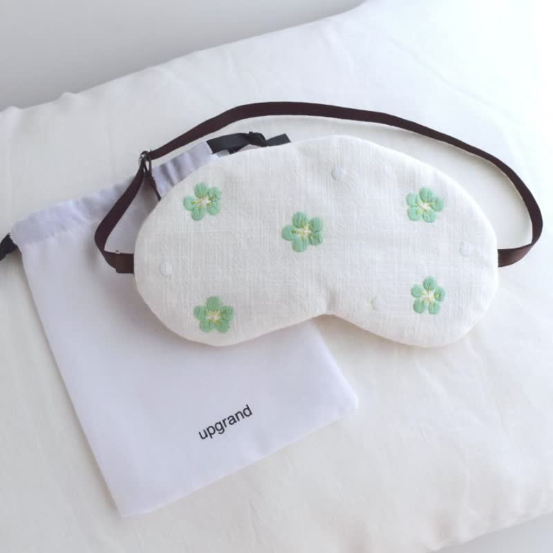 日本眼罩 白雪绿梅 |有附收纳袋|可调整长度|免费礼品包装 - 眼罩 - 棉．麻 绿色