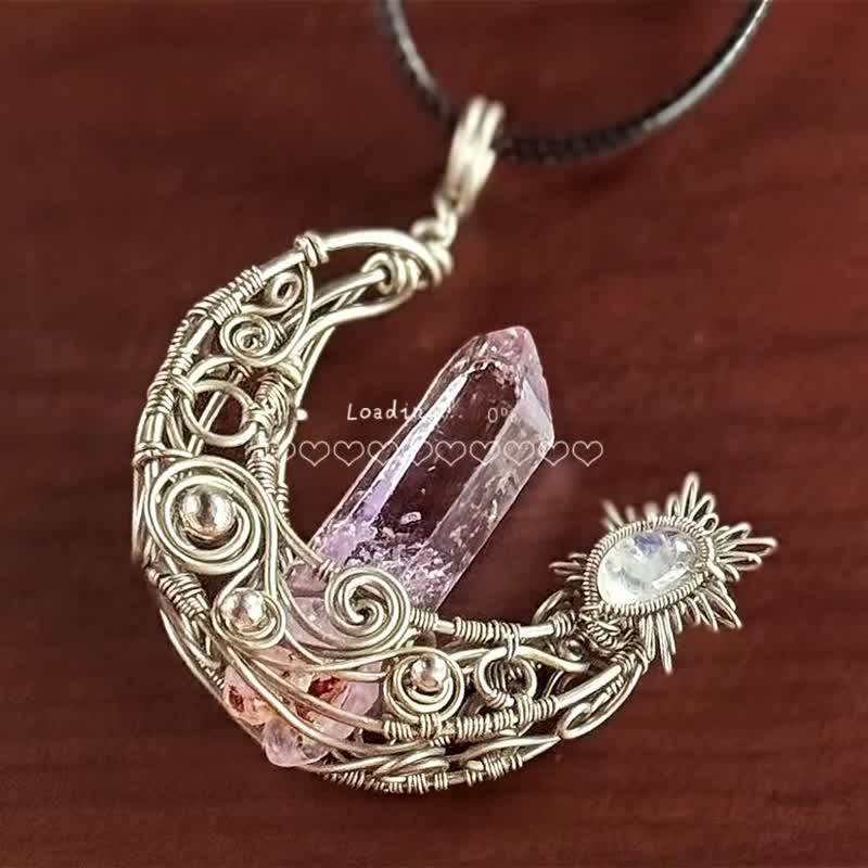 维度桥梁丨上帝指纹紫骸骨水晶蓝月光石金工绕线丨水晶灵气能量 - 项链 - 水晶 紫色