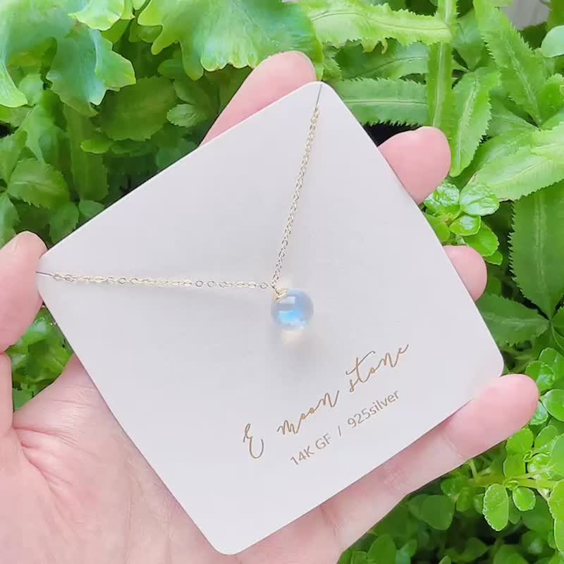 提升直觉 平静心灵 灯泡蓝晕月光石 球球项链 14K - 项链 - 水晶 蓝色