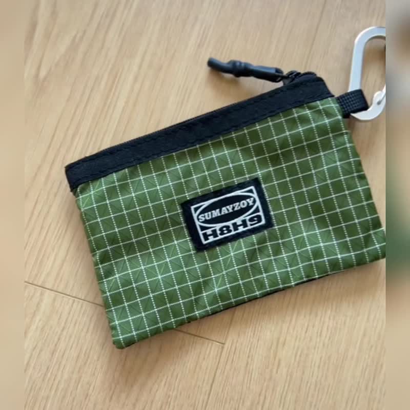 轻户外系列 耳机包工装风露营风 挂脖挂腰卡片收纳零钱包 格纹黑 - 零钱包 - 聚酯纤维 黑色