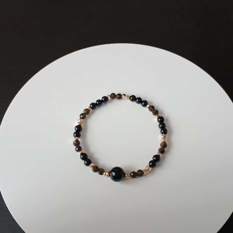 黑碧玺手链-金曜石-招财-防小人-附大颗粒白水晶消磁石+饰品盒 - 手链/手环 - 水晶 黑色