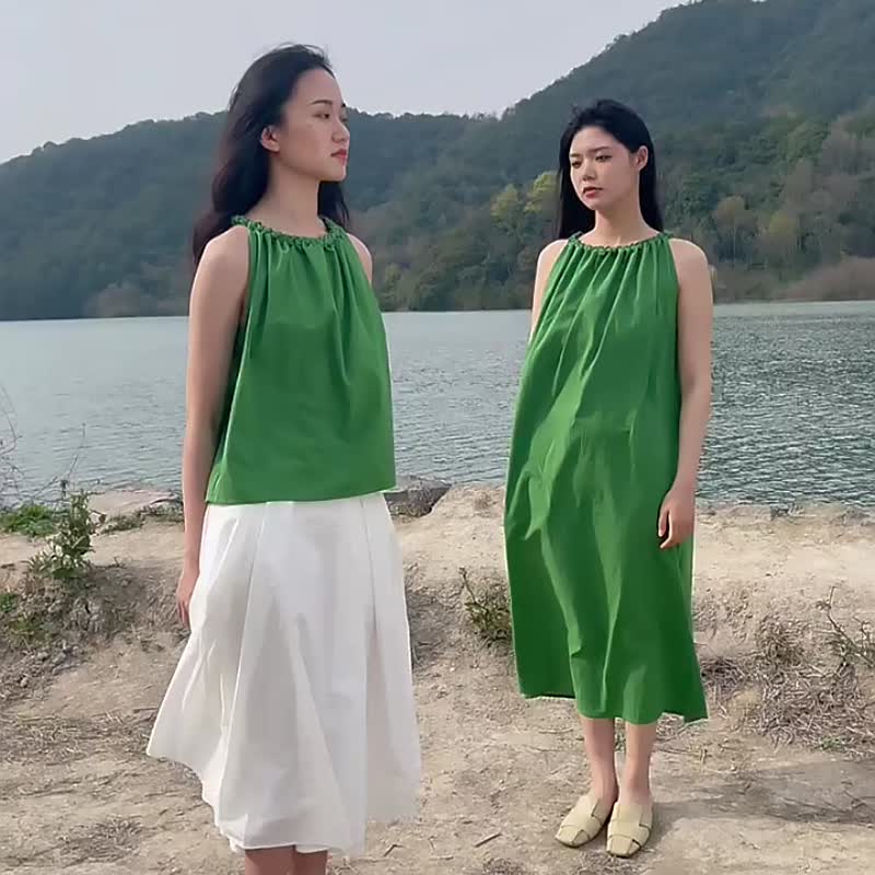 经典不过时黑色 必入 手缝麦穗挂脖系带上衣/洋装 环保棉天然纤维 - 洋装/连衣裙 - 棉 黑色