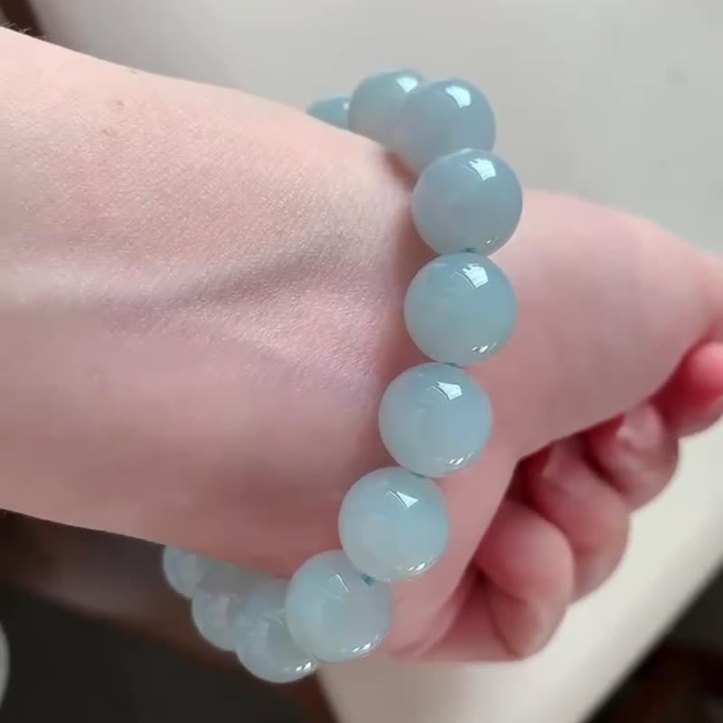 冰种翡翠天然翡翠A玉玉珠玉链手链 • 冰种粉蓝翡翠手串 - 手链/手环 - 玉石 蓝色