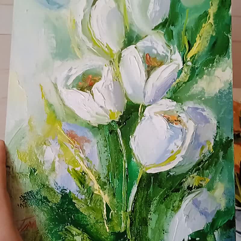 郁金香画 花卉画 郁金香艺术品 原创艺术 油彩画布 8*12 英寸 - 海报/装饰画/版画 - 其他材质 白色